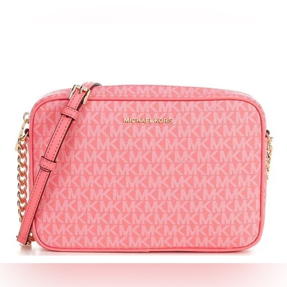 Michael Kors Signature Logo Jet Set Large East West Crossbody Bag Geranium